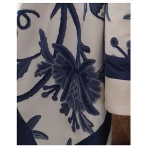  Blue and Ivory Cotton Duck Crewel Throw (72X48)