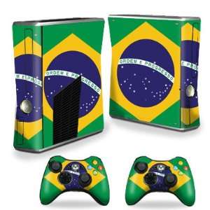   Xbox 360 S Slim + 2 Controller Skins Skins Brazilian flag Video Games