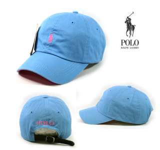 Light Blue Polo cap baseball tennis outdoor sports hat small Pink logo 
