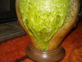 FABULOUS LIME GREEN LAVA DRIP GLAZE LAMP MID CENTURY  