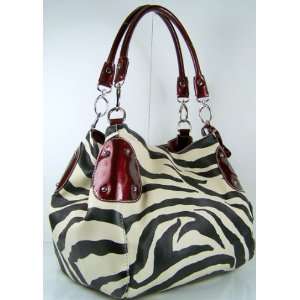  Women Handbags Purses Zebra Print Tote Bag Hobo Wine