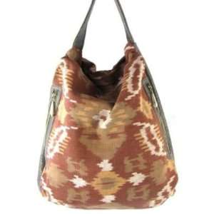   Multi Brown Chocolate Trim Serrano Ikat Hobo Handbag 