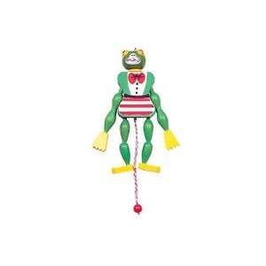  Wooden green frog jumping jack ornament