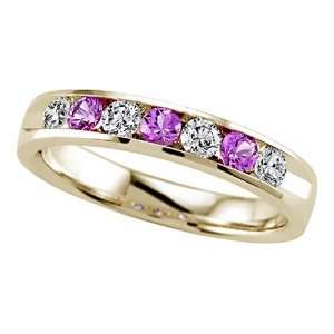 Karina B(tm) Round Diamond and Pink Sapphire Band in 18 kt Yellow Gold 