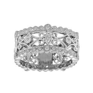 Meira T 14K White Gold Diamond Antique Style Floral Right Hand Ring 