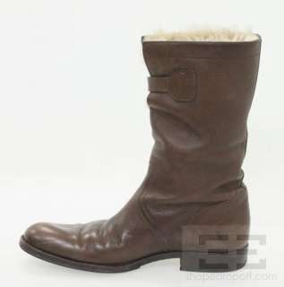 Gucci Mens Brown Leather Shearling Lined Mid Calf Boots Size 44.5 E 
