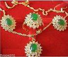 Womens jewelry green jade pendant earring ring set  