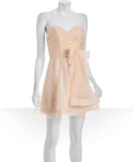 by Allen Schwartz peach pleated silk organza strapless dress
