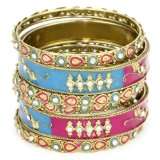   Metal With Hot Pink And Light Blue Paint On Base Metal Bangle Bracelet