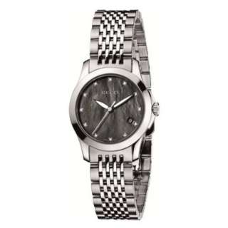 Gucci Womens YA126505 G Timeless Diamond Marker Black MOP Dial Watch 