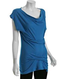 Casual Couture by Green Envelope sapphire cotton drape neck tucked t 
