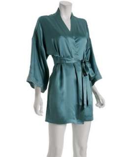Leigh Bantivoglio aqua silk lace detail Chelsea short robe   