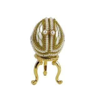  Egg Jewelry Box   Miniature Armoire  White  24k gold 
