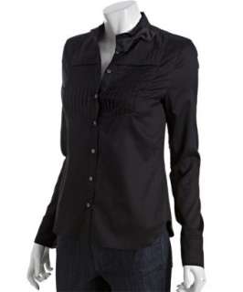 Eryn Brinie black cotton pintuck bow tie button front shirt   