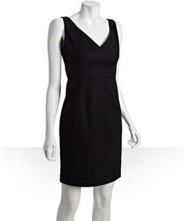 Tahari black cotton blend v neck sleeveless dress