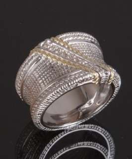 Judith Ripka diamond pave crosshatched wide band ring   up to 