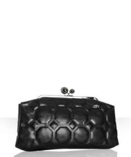 Stella McCartney black faux nappa leather quilted clutch   up 