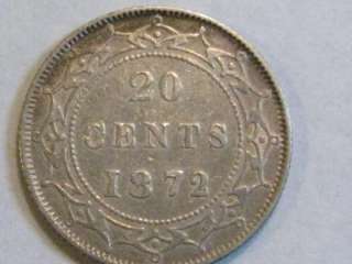   grade Silver 20 cent coin. Newfoundland  Canada. Victoria.  