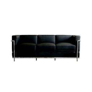  Baxton Studio Le Corbusier Sofa in Black Leather w/ Chrome 