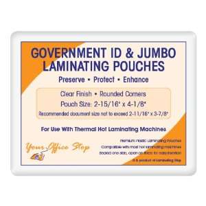 Government ID / Jumbo Laminating Pouches (5 MIL) 100 Pack 