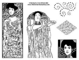 Gustav Klimt Art Deco Vintage Women Spiral Rubber Stamp  