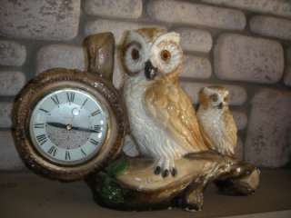 VINTAGE OWL CLOCK POTTERY MANTEL OWL LANSHIRE CLOCK  