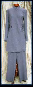Steel Gray Designer Embroidered Pant Suit (Size 12)  