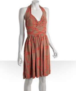 style #308292202 khaki papaya square jersey Maribel halter dress