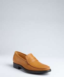 Tods light brown leather heel penny loafers