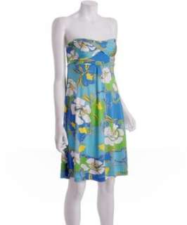 Tibi turquoise floral silk jersey strapless dress   