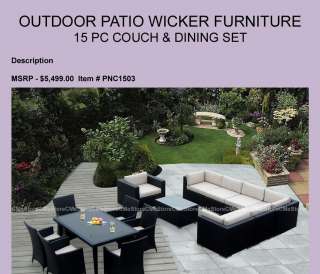 Outdoor Patio Wicker Furniture 15pc Dining & Couch Set  
