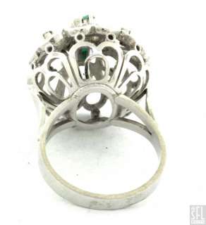 HEAVY 14K WHITE GOLD .76CTW DIAMOND/EMERALD DOME COCKTAIL RING SIZE 7 