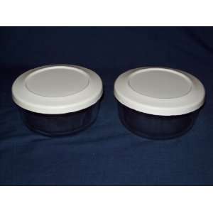  (2) Pyrex Storage 2 Cup Round Dish, Clear with White Lid 