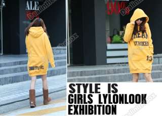Fashion Womens Korea Style Cotton Blends Chic Letter Long Top Hoodie 