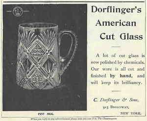 1896 Ad DORFLINGERS AMERICAN CUT GLASS. Pint Mug  