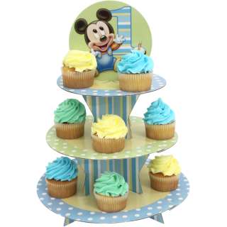 Baby MICKEY MOUSE 1st Birthday TIERED CUPCAKE HOLDER CENTERPIECE Party 