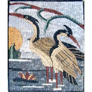  16x20 Heron Marble Mosaic Stone Wall Mural Floor Art 