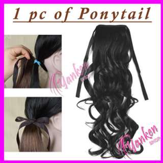   Black Long Wavy clip on Ponytail hair Extension cosplay party  