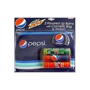 Pepsi Mountain Dew Mtn Dew Red 3 Flavored Lip Balm with Cosmetic Bag 