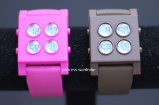 Retro LCD Unisex Digital 4 Circle Plastic Watch Pink  