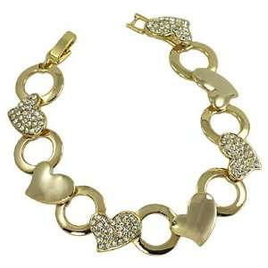   Style Goldtone Curved Rhinestone Heart Link Bracelet Fashion Jewelry