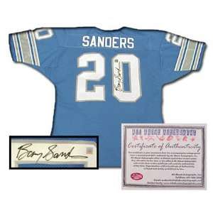  Barry Sanders Autographed Custom Style Blue Jersey Sports 