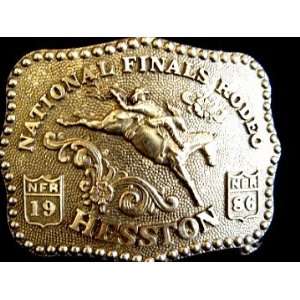 1986 Hesston/National Finals Rodeo Commemorative Belt Buckle    Pewter 