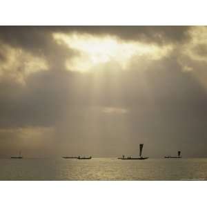  Fishing Boats at Dawn on Chilka Lake in Orissa, India 