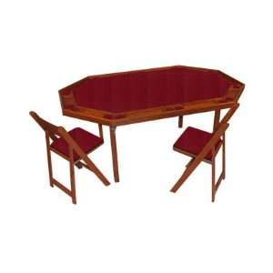   Folding Ranch Oak Poker Table with Burgundy Fabric