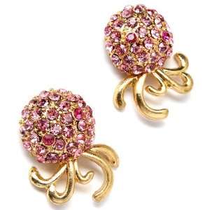    Gorgeous Crystal Goldtone Pink Octopus Stud Earrings Jewelry