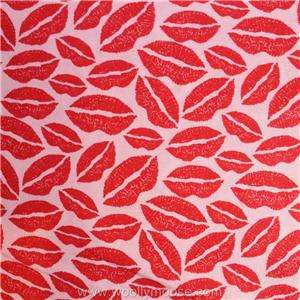   KISS ME Red Lips on Pink Valentines Day LOVE Flannel Fabric 1/2 Yard