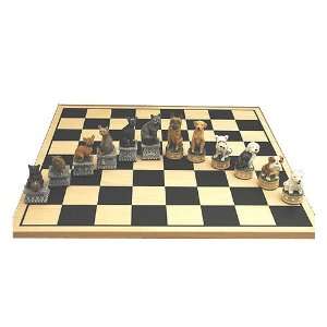   Painted Resin Black Silkscreened Board Chess Set