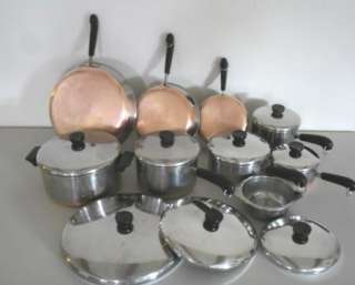 Vtg 1801 REVERE WARE COPPER CLAD STAINLESS STEEL POTS PANS COOKWARE 