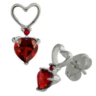   68 Ct Genuine Heart Shape Red Garnet Gemstone Sterling Silver Earrings